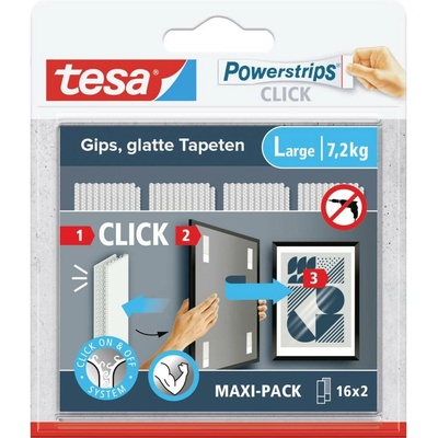 tesa Powerstrips CLICK Veľký 16x 2 kusy d x š 85 mm x 20 mm Množstvo: 16 pár