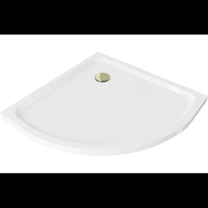 Mexen Flat полузаоблен плосък поддушов крак 90 x 90 cm, бял, сифон златен - 41109090G (41109090G)