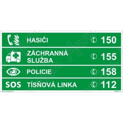 Manutan Tísňová telefonní čísla, plast 300 x 150 x 1,1 mm, fotoluminiscenční