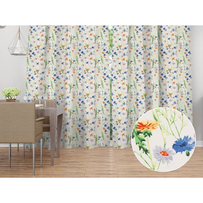 Biante Bavlněný závěs Sandra SA-601 Kopretiny a zvonky na bílém 150x250 cm