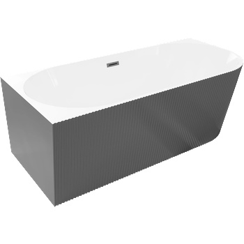 Mexen Silo свободностояща ъглова вана лява оребрена 150 x 75 cm, бяла/сива, преливник gun gray полиран - 52891507562L-66 (52891507562L-66)