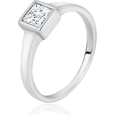 Šperky eshop Stříbrný prsten 925 úzká lesklá ramena transparentní zirkonový čtverec BB15.19