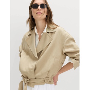Marks & Spencer Съкратена куртка с колан от смес лен Marks & Spencer зелена Marks & Spencer | Zelen | ЖЕНИ | L