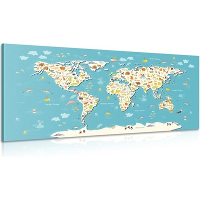 Obraz dětská mapa se zvířátky - 120x60