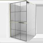Mexen Kioto+ душ параван с рафт Walk-in 110 x 200 см, черна мрежа, златна - 800-110-121-50-77 (800-110-121-50-77)