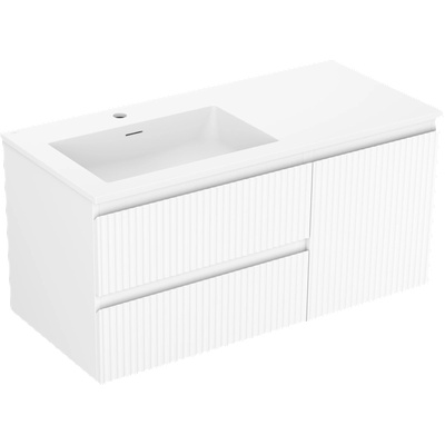 Rivel 100 см шкаф за баня с мивка Otis ляв, 2S, 1D, набразден, бял мат (91A23-10047-3-BBFFF01-W18L01)