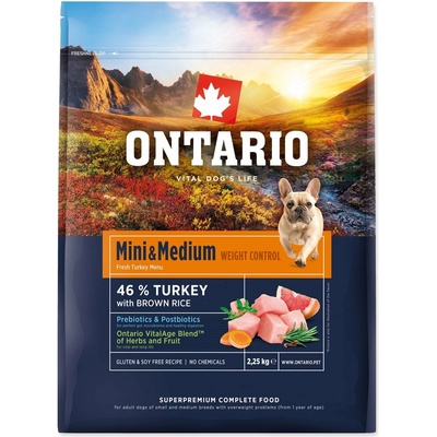 Ontario Mini & Medium Weight Control Turkey & Brown Rice 2,25 kg