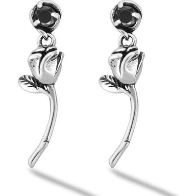Linda's Jewelry náušnice visiace čierna ruža chirurgická oceľ IN357