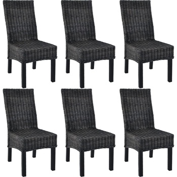 vidaXL Трапезни столове, 6 бр, черни, кубу ратан и мангова дървесина (275470)