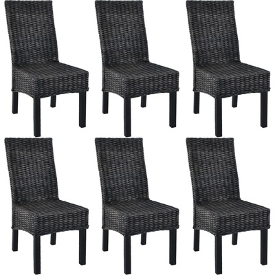 vidaXL Трапезни столове, 6 бр, черни, кубу ратан и мангова дървесина (275470)