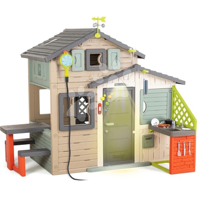 Smoby Domeček Přátel s posezením pod lampou na podlaze v elegantních barvách Friends House Evo Playhouse