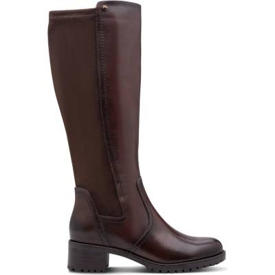JANA Dámské kožené kozačky šíře H s gumou 8-25704-47 304 hnědé