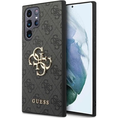 GUESS Saffiano 4G Metal Logo Leather Hard Case - дизайнерски кожен кейс за Samsung Galaxy S23 Ultra (сив)