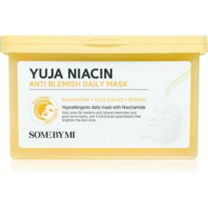 Some By Mi Yuja Niacin Anti Blemish Daily Mask озаряваща платнена маска да уеднакви цвета на кожата голяма опаковка 30 бр