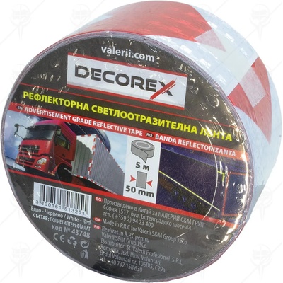 DECOREX ЛЕНТА ЛЕПЯЩА СВЕТЛООТРАЗИТЕЛНА decorex 50ммх50м ЧЕРВЕНО БЯЛА (43748)