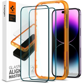 Spigen Протектор от закалено стъкло /Tempered Glass/ Spigen Glass. Tr Align Master Full Cover Tempered Glass, 2 броя, за iPhone 14 Pro, черен/прозрачен (AGL05216)