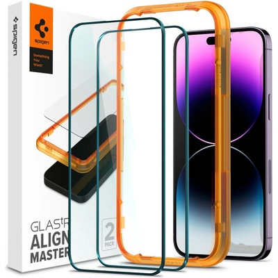 Spigen Протектор от закалено стъкло /Tempered Glass/ Spigen Glass. Tr Align Master Full Cover Tempered Glass, 2 броя, за iPhone 14 Pro, черен/прозрачен (AGL05216)