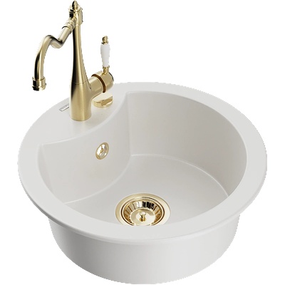 Mexen Diego гранитна кухненска мивка с 1 отделение и с кухненски смесител Carla, бял - 6512-20-670700-50 (6512-20-670700-50)