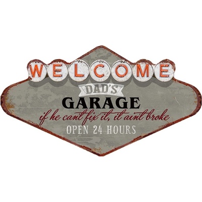 Kovová nástěnná cedule Welcome Daďs Garage - 49*1*27 cm - Clayre & Eef