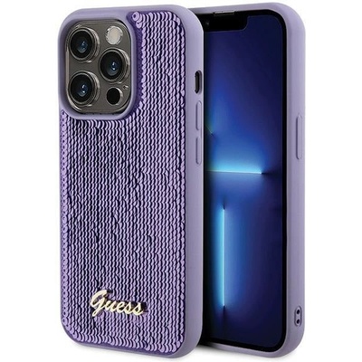 GUESS Кейс Guess Sequin Script Metal за iPhone 15 Pro, лилав (3666339176242)