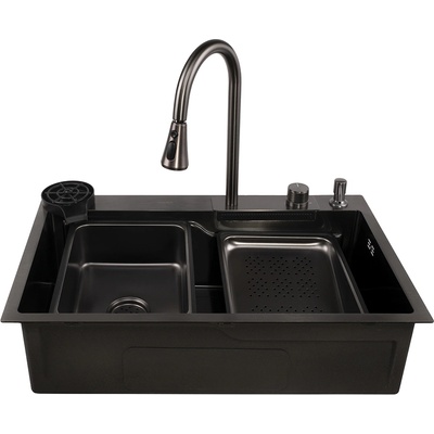 Cascada Мултифункционална кухненска мивка Cascada D7546HY със сатенено покритие PVD черно и нано (3524903)