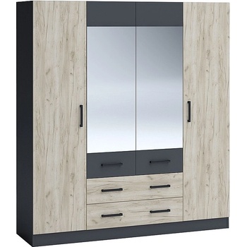 Голд - Аполо Четирикрилен гардероб с чекмеджета МОКА антрацит / сив крафт