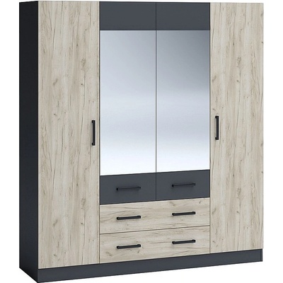 Голд - Аполо Четирикрилен гардероб с чекмеджета МОКА антрацит / сив крафт