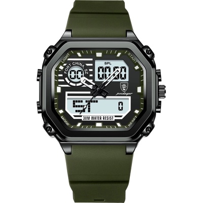 Poedagar Мъжки цифров часовник Poedagar CS1764, силикон, зелен, черен циферблат (CS1764)