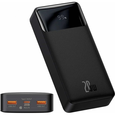 Baseus Bipow Digital Display Power Bank 20W 20000 mAh (PPDML-N01) - външна батерия с два USB-A и един USB-C изходи и технология за бързо зареждане (черен)