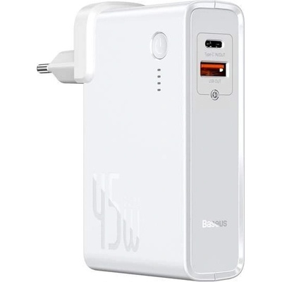 Baseus GaN Charger 45W Power Bank (PPNLD-H02) - външна батерия 10000 mAh и захранване за ел. мрежа с USB и USB-C изходи и технология за бързо зареждане (бял)