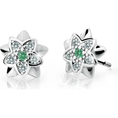 Danfil dětské náušnice kytičky C2210 z bílého zlata s kamínkem Emerald Green zapínání balónek