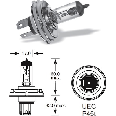 Elta H4 P45t 60-55W 12V asymetrická