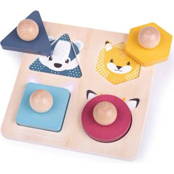 Image 1 of Bigjigs Toys Дървен пъзел с дръжки Bigjigs - Форми и горски животни (34019)