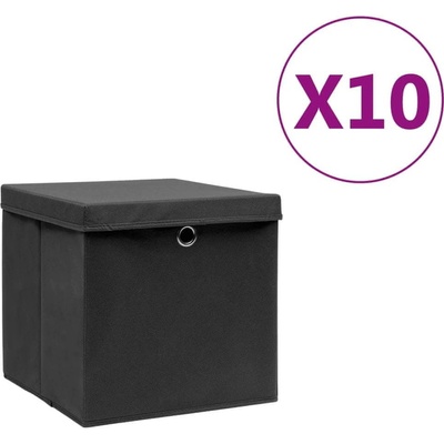 Petromila vidaXL Úložné boxy s vekom 10 ks 28x28x28 cm čierne
