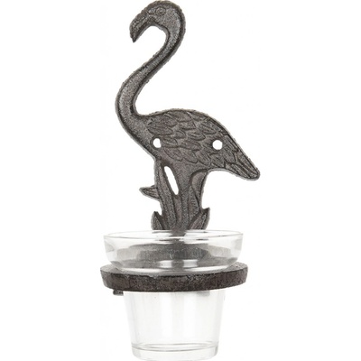 Hnědý kovový svícen plameňák na čajovou svíčku - 8*12*19 cm - Clayre & Eef