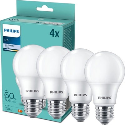 Philips 4x LED žárovka E27 A60 9W = 60W 806 lm 4000K denní bílá Milk