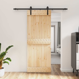 vidaXL Преплъзваща се врата Естествено и черно 80 x 210 cm (3444897)