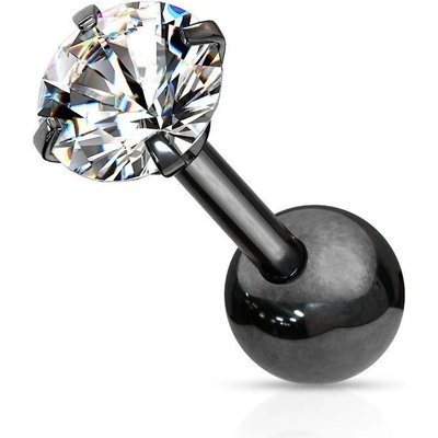 Šperky4U černý cartilage piercing do ucha čirý kámen CP1046-03