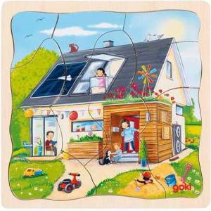 Goki Многослоен дървен пъзел Goki - Строим къща, 35 части (57322) - baby