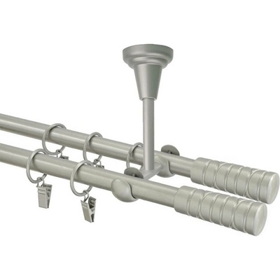 OK-GarnýžeCZ Garnýž kovová dvouřadá 16mm Torino double stříbrná mat 110 cm do stropu / kroužky s žabkou