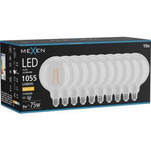 Mexen Vintis 10x LED филамент крушка E27, G125, 8W, Топла - 2700K, 1055 lm, прозрачна (L158-E27-0827-00x10)