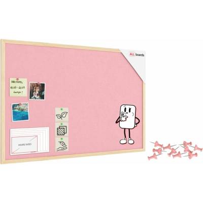 ALLboads Textilní tabule 90 × 60 cm, růžová, v lakovaném dřevěném rámu,TFPINK96P