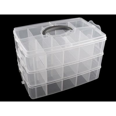 Velký plastový box / kufřík rozkládací 3 patra transparent 1 ks