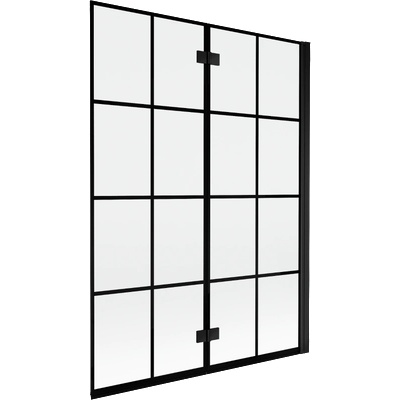 Mexen Mist двукрилен параван за вана, дясно монтиране, 130 x 150 см, черна решетка, черен - 8A9-130-002-70-77-P (8A9-130-002-70-77-P)
