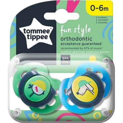 Tommee Tippee Ортодонтични залъгалки Tommee Tippee - Fun Style, Куче и Пиле, 0-6 m, 2 броя (TT.0083.004)