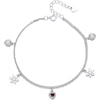 DELIS Сребърна гривна, jw672, двоен дизайн със сърца и цветя, с родиево покритие (jw672)