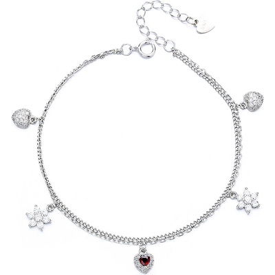 DELIS Сребърна гривна, jw672, двоен дизайн със сърца и цветя, с родиево покритие (jw672)