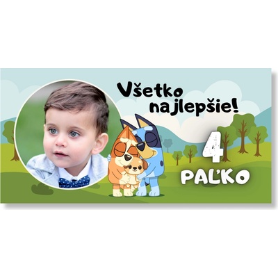 Personal Narodeninový banner s fotkou - Bluey Rozmer banner: 130 x 65 cm