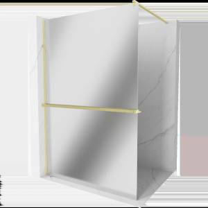 Mexen Kioto+ душ кабина със стенен панел и рафт Walk-in 120 x 200 см, огледално стъкло, златно матово - 800-120-121-55-50 (800-120-121-55-50)