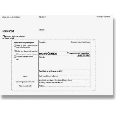 Krkonošské obálky Doručenka - B6, bez pruhu, s poučením, 1000 ks